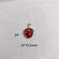 Red strawberry charm pendant with white rhinestones and green leaves for DIY jewelry - 2# (21*13.5mm With Rhinestones)
