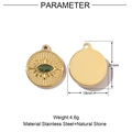 Ciondolo a cuore in acciaio lucido con dimensioni di 21mm di altezza e dettagli peso - VG615-Pendaglio tondo in pietra occhio verde
