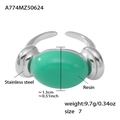 Stainless steel ring with green resin oval inlay and 18K gold plated open band design - US 7 / Steel Green Resin