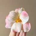 Delicate handmade white and pink mesh flower hair clip with realistic yellow stamen - Orange Pink Tulip
