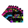 Neon Happy Birthday paper napkins with fluorescent splatter design for party - Napkins