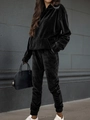 Detail of premium black velvet tracksuit with hooded sweatshirt and elastic cuffs - Black