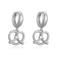 Detailed view of silver pretzel-shaped hoop earrings with sparkling center zircon stone - Single Zirconia Pretzel Hoop Earrings / Silver