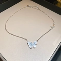 Blue butterfly crystal pendant necklace with silver chain and small butterfly charm - Silver Blue Butterfly Necklace (84#)
