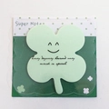 Light green four-leaf clover sticky notes with smiley face and display card - Four-Leaf Clover