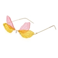 Fashionable pink and yellow dragonfly wing sunglasses with thin golden metal frame - Pink Yellow Gradient