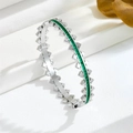 Titanium steel bracelet featuring green square zircon stones and silver spiked rivet design - Silver Green Zircon