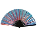 Éventail Kung Fu 33cm avec film laser arc-en-ciel coloré et cadre en bambou noir - 33cm / Arc-en-ciel holographique (Os noir)