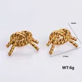 Polished gold-tone stainless steel knot earrings measuring 21mm by 14mm for women - Amleh031