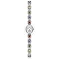 Silver oval quartz watch with colorful gemstones on a link bracelet for women - Classic Silver