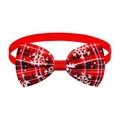 Red and black plaid Christmas dog bowtie with white snowflake patterns and adjustable strap - Red Black Plaid Snowflake-Red Strap