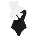 Costume intero monospalla nero con grande fiore 3D e decorazioni di perle - S / Costume da Bagno Fiore Di Perle Monospalla