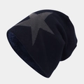Detail of grey star embroidery on navy blue fleece lined beanie with thick plush texture - One Size / Navy Blue