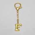 3D 18k gold plated letter F keychain with lobster clasp and polished finish for bags - Letter F