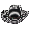 Western straw cowboy hat with black and white stripes and turquoise stone leather band - With Windproof Rope (Blue Turquoise) / Black and White Stripes