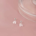 Silver maple leaf stud earrings with screw back design and detailed leaf texture - Maple Leaf Shape Style (A125)