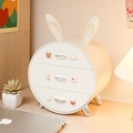 Three-tier round desk organizer in cream white with bunny ears and cartoon animals - Chic Silver Milk White (with 6pcs 3D Stickers)