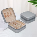 Portable silver-grey PU leather jewelry travel organizer with velvet lining and zipper - Zipper Style / Silver Gray