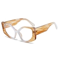 Fashionable oversized cat eye sunglasses in amber wood grain and white contrast finish - White Tea Frame