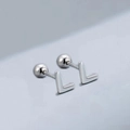 Polished silver stainless steel letter L stud earrings with screw back ball closure - Letter L (T55662) / Silver