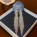 Exquisite gold-finish long tassel earrings with sparkling white cubic zirconia crystals - E0208 Gold Silver Needle (Luxury Multi-row Full Diamond Tassel Gold)