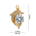 Detailed view of gold-plated dolphin pendant with white zircon pavé and measurements - DZY-2935