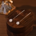 Elegant S925 sterling silver rose flower tassel earrings on wooden jewelry box - White Gold / Large 8mm