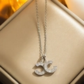 Silver interlocking C pendant necklace encrusted with shimmering crystals for women. - 8978 Steel Color Cc