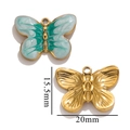 Ciondolo a farfalla in acciaio dorato con smalto verde e bianco, charm 20x15,5 mm - Verde Turchese