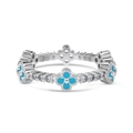 Elegant S925 silver ring with light blue clover stones and white cubic zirconia - Blue Clover Chain