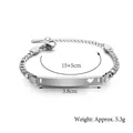 Silver curved geometric bar bracelet with heart cutout and Figaro chain link style - Silver Heart Hollow Bar (JZB586-01)