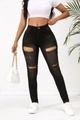 Nauwsluitende zwarte damesjeans met gescheurde details en rafelige zoom - S / 6029 Zwart Grijs