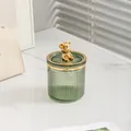 Organizer-Glas in Vintage-Grün mit Rippenstruktur und dekorativem goldenem Bären - Fruchtgrün mit goldenem Bären