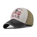 Gorra de béisbol vintage de algodón lavado con estampado de calavera y diseño tricolor - Ajustable / Negro & Caqui