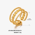 Anillo ajustable de tres capas de acero inoxidable dorado con diseño de cuentas - Dorado