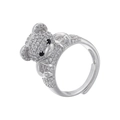 Detail of silver bear ring with pave setting micro zircon and adjustable open band - Silver Bear