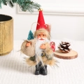 Standing Santa Claus ornament with brown plush coat and mini Christmas tree - Style 4 (19.2x11cm)