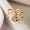 Anillo abierto religioso chapado en oro 18k con Virgen María y circonitas negras - Virgen María con Circonita Negra / 【atributos Del Producto】anillo Abierto De Oro Diseño Con Imagen De La Virgen María Engastado Con Circonita Cúbica Negra De Talla Redonda Diseño De Banda Calada De Doble Pista Aleación Chapada En Oro.