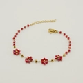 Bohemian bracelet with red beaded flowers and gold metal chain featuring a lobster clasp - Dark Red (Bracelet)