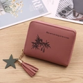 Mini bonenpasta roze PU-leren portemonnee met bamboe print en groene ster kwast hanger - Dieproze