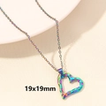Rainbow plated stainless steel heart pendant necklace with iridescent finish 19x19mm - Hammered Heart / 19x19mm / Rainbow