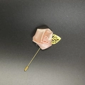 Pink champagne satin rose brooch with golden leaf and long pin for men's suit lapel - Snow Ivory Pink