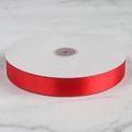 Vibrant red polyester satin ribbon on a white reel for festive gift wrapping - 2.5cm Wide Encrypted Polyester 91m