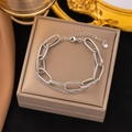 Silver double-layer chunky chain bracelet in durable stainless steel for women - Steel Double Layer Link Bracelet (SLE222)