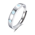 S925 sterling silver open ring with three light blue enamel star charms and silver finish - Adjustable Open / FDJZ-353-Men's