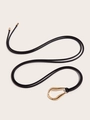 Detail of minimalist black leather knot belt featuring a gold irregular metal buckle - Black-Olive Buckle
