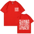 Harajuku style red cotton T-shirt featuring large QR code prints on front and back - Red