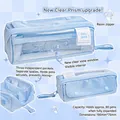 Light blue large capacity pencil case with transparent window and zipper design - Blue/Transparent Window