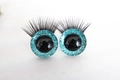 3D doll eyes with blue glitter iris and thick black eyelashes for DIY crafts - Verdant / 14mm