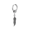 Vintage style titanium steel feather drop earring in antique silver finish for street fashion - Patterned Feather Hoop / Antique Silver (Single/Greek Pattern)